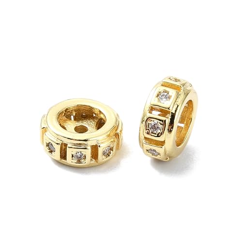 LiQunSweet 8 mm, 10 Stück flache runde Messingperlen, kubische Zirkonia-Perlen, Reifen, echte 18 Karat vergoldete Abstandshalter-Perlen für DIY-Schmuck, Halsketten, Armbänder, Handwerk von LiQunSweet