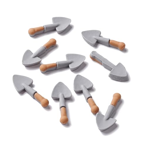 LiQunSweet Graue Miniatur-Schaufeln, Cabochons, Gartenwerkzeug, flache Rückseite, Charms für selbstgemachte Schmuckherstellung, Verzierungen, Sammelalben, Handyhüllen, Schlüsselanhänger, Haarspangen von LiQunSweet