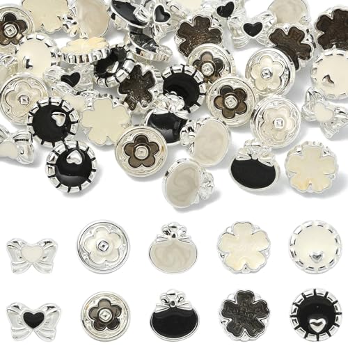 LiQunSweet Metallknöpfe mit 10 Stile, 1 Loch, Metallknöpfe mit Emaille-Blume, Schwarz und Weiß, Metallknöpfe für Kleidung, Nähen, Basteln, 40 Stück LiQunSweet Metallknöpfe mit 10 Stile, 1 Loch, Metallknöpfe mit Emaille-Blume, Schwarz und Weiß, Metallknöpfe für Kleidung, Nähen, Basteln, 40 Stück von LiQunSweet