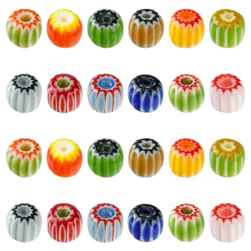 LiQunSweet Millefiori-Säule, Kürbis-Glasperlen, Gemüseschlitze, lose Kristallperlen für Schmuck, Armband, Halloween, 12 Stile, 60 Stück von LiQunSweet