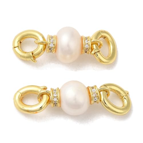 LiQunSweet Twister-Messing-Zirkonia-Verschlüsse mit natürlicher Perle, 18 Karat vergoldet, Verbindungsverschlüsse für Halskette, Armband, Schlüsselanhänger, Handtasche, Schmuck, 35 x 10 mm, 2 Stück von LiQunSweet