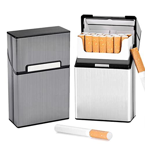 LiRiQi Zigarettenetui, 2 Stück Zigarettenbox Metall mit Magnetverschluss, Aluminium Zigarettenetui Zigarettenbox für 20 Zigaretten Zigarettenschachtel, Elegante Zigaretten Kasten (Silber Grau) von LiRiQi