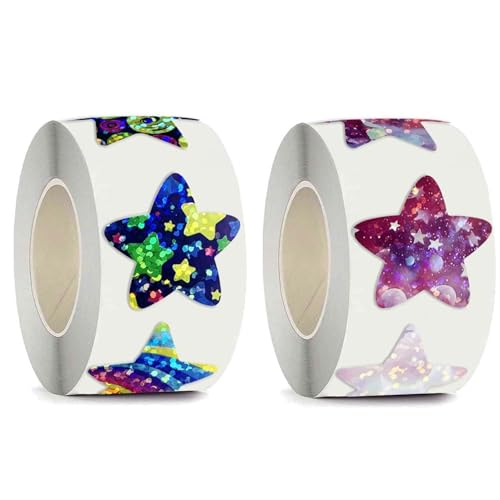 1000 Stück glänzende Stern-Aufkleber, 2,5 cm Stern, wasserdicht, selbstklebende Aufkleber, für Kinder, Belohnungsparty-Dekorationen von LiTaiJingNice