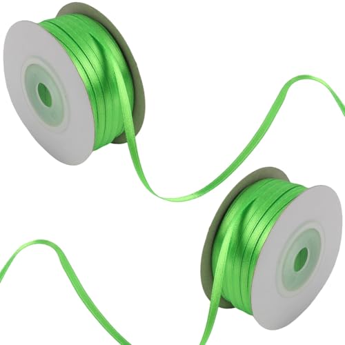 2 Stück grünes Satinband, multifunktionales Band zum Basteln für Geschenkverpackungen, Hochzeit, Geburtstag, 91 m x 3 mm von LiTaiJingNice