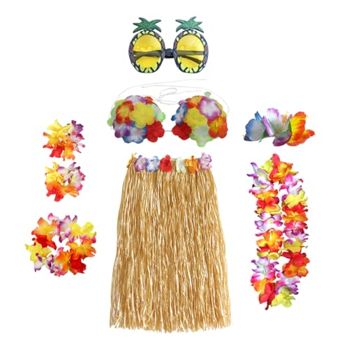 LiTaiJingNice 8-teiliges Hula-Rock-Kostüm-Set mit Blumen-Bikinioberteil, hawaiianische Lei, Haarspange, für Sommer, Strand, tropische Party von LiTaiJingNice