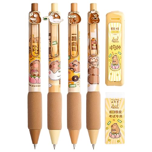 Liakyunf Capybara Stifte, 4 Pack Capybara Druckbleistifte - Cartoon-Tierstifte| 0.5mm Tragbare Zeichenstifte, Lustiges Capybara-Schulzubehör Mit Schachtel Mit Bleistiftminen & Radiergummi von Liakyunf