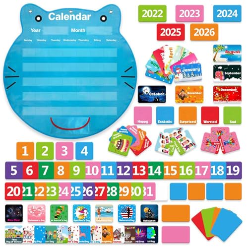 Liakyunf Kalender-Taschendiagramm, Katzenkopf-Kalender mit Karten für Klassenzimmer, dekorative Lerntafel für Lehrer, Kinder, Dekoration, Bildung, Grundschule, Kindergarten, Studium, Zuhause von Liakyunf