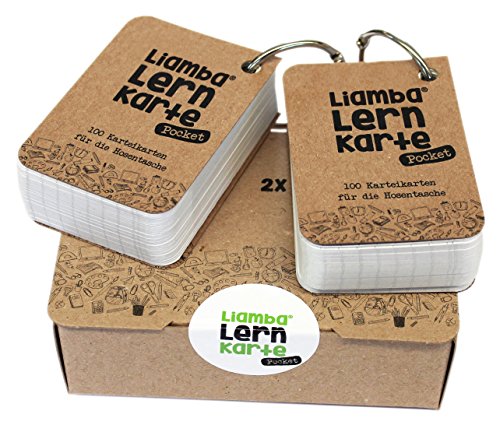 Liamba braun Lernkarte Pocket | 2 x 100 Karteikarten für unterwegs mit dem praktischen Ring | DIN A8 Format | 7,4 x 5,2 cm | 170g | liniert | FSC zertifiziert und in Deutschland hergestellt von Liamba