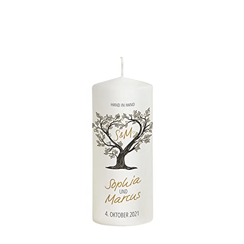 Liamoria® Hochzeitskerze Baum in braun mit Namen und Datum - Brautkerze - Modell Sophia - 20 x 8 cm - ein schönes Hochzeitsgeschenk zur Hochzeit von Liamoria