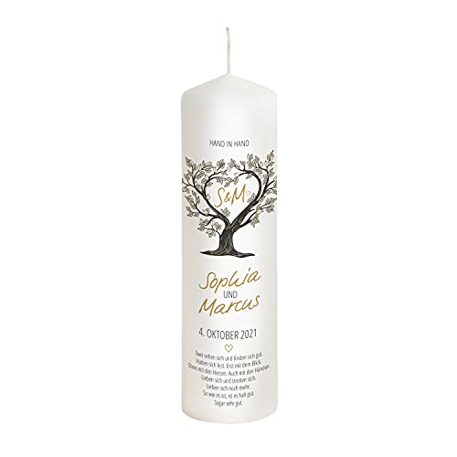 Liamoria® Hochzeitskerze Baum in braun mit Namen und Datum - Brautkerze personalisierbar - Modell Sophia -25 x 8 cm perfekt als Hochzeitsgeschenk zur Hochzeit von Liamoria