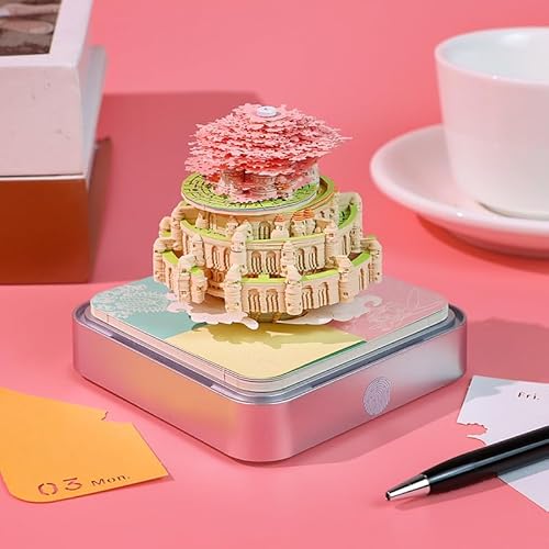Schreibtischkalender mit Lichtern, 2026 Schreibtisch Kalender 3D Memo Pad Papier Kunst Sakura Baum Kreative 3D Notizblock Papier Schnitzen Geschenk Desktop Dekoration Battery not included von Liamostee