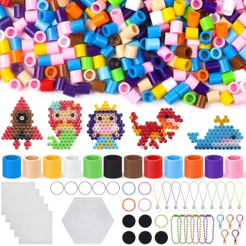 Liangding 10mm Bügelperlen Set, 1400+ Stück 12 bunte Farben XL Steckperlen mit Steckplatte, 16 Muster, Bügelpapier und Zubehör, Kreatives Handwerk Perlenset für Kinder ab 3 Jahren von Liangding