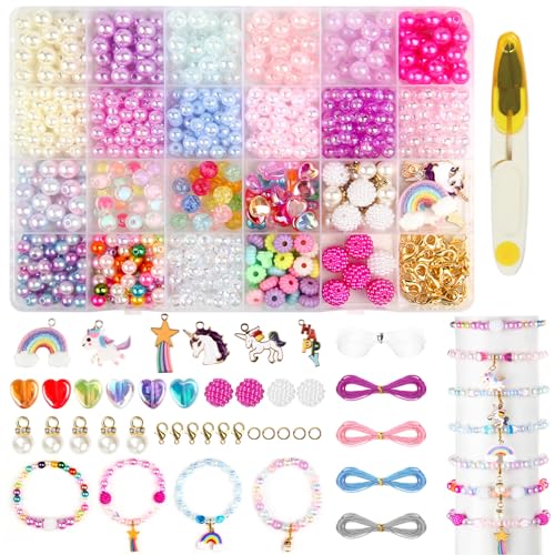 Liangding 910 Stück Perlen Set für Auffädeln, 6/8mm Bunt Pearls Armbänder Selber Machen, Bastelset Kinder Perlen Pastell mit Liebe und Einhorn Anhänger, DIY Bracelet Geschenke Mädchen Liangding 910 Stück Perlen Set für Auffädeln, 6/8mm Bunt Pearls Armbänder Selber Machen, Bastelset Kinder Perlen Pastell mit Liebe und Einhorn Anhänger, DIY Bracelet Geschenke Mädchen von Liangding