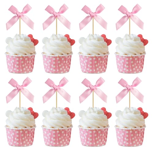 Lianxuia Cupcake-Topper mit rosa Schleife, vorgefertigte Satinband-Schleife, Babyparty, Kuchendekoration für Mädchen, Vintage-Brautparty, Kokette-Thema, Geburtstagsschleife, Party-Dekorationen, 50 Lianxuia Cupcake-Topper mit rosa Schleife, vorgefertigte Satinband-Schleife, Babyparty, Kuchendekoration für Mädchen, Vintage-Brautparty, Kokette-Thema, Geburtstagsschleife, Party-Dekorationen, 50 von Lianxuia