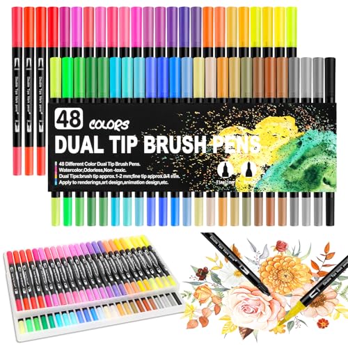 Libershine 48 Farben Dual Brush Pen Set, Aquarellpinsel Set,Filzstifte, Kalligraphie stifte Ideal für Kinder und Erwachsene, DIY zum Zeichnen, Schreiben, Färben, Skizzieren, Malen Nach Zahlen Libershine 48 Farben Dual Brush Pen Set, Aquarellpinsel Set,Filzstifte, Kalligraphie stifte Ideal für Kinder und Erwachsene, DIY zum Zeichnen, Schreiben, Färben, Skizzieren, Malen Nach Zahlen von Libershine
