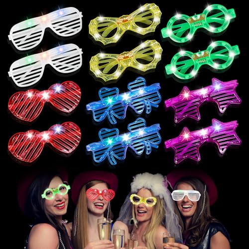 LED Brille, 12 Stück Leuchten Brille, Partybrille, Funny Brille, Neon Rave Party Glasses Festival Accessoires, Party Led Brille für Party, Cosplay, Bar, EDM, Weihnachten von Libershine