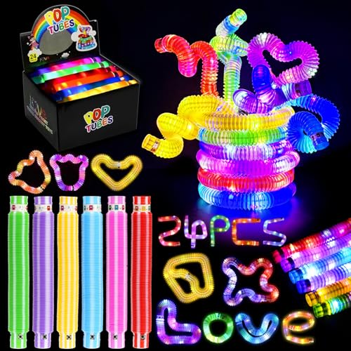 24 Stück Knicklicht Pop Tubes, LED Pop Tubes Fidget Toys Party Supplies Leuchtstäbe Knicklichter Armbänder Party Deko Set Bunt Sensorik Spielzeug Pop Röhren Mitgebsel Kindergeburtstag für Kinder 24 Stück Knicklicht Pop Tubes, LED Pop Tubes Fidget Toys Party Supplies Leuchtstäbe Knicklichter Armbänder Party Deko Set Bunt Sensorik Spielzeug Pop Röhren Mitgebsel Kindergeburtstag für Kinder von Libershine