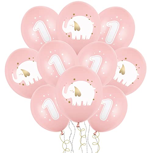10 Luftballons 1. Geburtstag Ballon 1 Rosa Elefant Made in EU pinke Ballons 1 Geburtstag Mädchen rosa Luftballons 1 Größe 30cm von Libetui