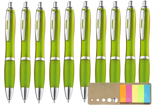 10 Stück ergonomische Kugelschreiber hellgrün Druckkugelschreiber Limette Kuli rutschfeste Griffzone Großraumine Blaue Mine grüne Kulis, mit Haftstreifen von Libetui