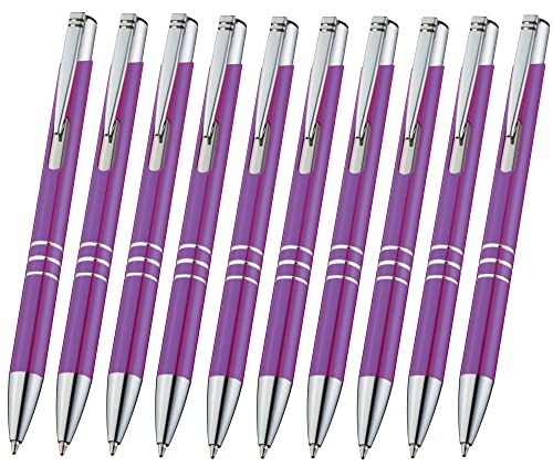 10 Stück hochwertige Metallkugelschreiber Lila Violett Kugelschreiber Metall Lila Druckkugelschreiber Großraummine Tinte Blau Kulischreiber von Libetui
