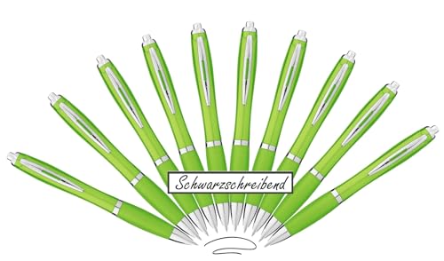 10 ergonomische Kugelschreiber Hellgrün Druckkugelschreiber rutschfeste Griffzone Großraumine Schwarze Mine Kulischreiber schwarzschreibend Kuli Hellgrün Limette von Libetui