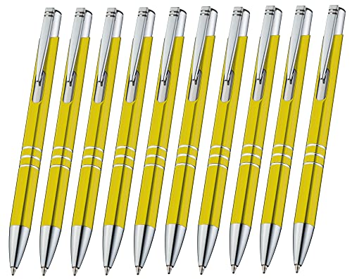 Libetui Pack 10 hochwertige Metallkugelschreiber Gelb Metall Kugelschreiber Druckkugelschreiber nachfüllbare Großraummine Blaue Tinte Metallgehäuse gelbe Kulischreiber von Libetui