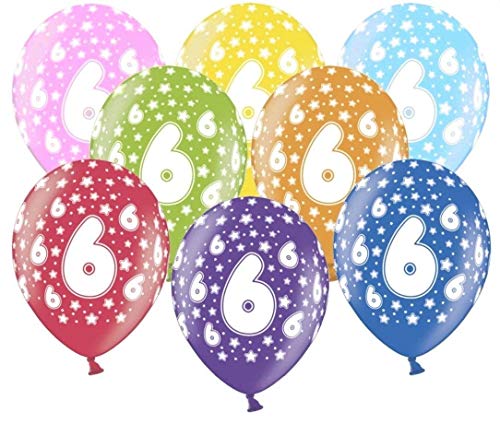 10 kunterbunte Luftballons 6. Geburtstag Made in EU Metallic 30cm Luftballon Deko 6 Geburtstag Mädchen Junge Ballon 6 Luftballons Zahl 6 von Libetui