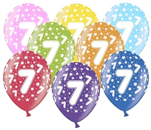 10 kunterbunte Luftballons 7. Geburtstag Made in EU Metallic 30cm Dekoballons 7 Geburtstag Mädchen Junge Party Balloon Dekoration Luftballons 7 Ballon Zahl 7 von Libetui