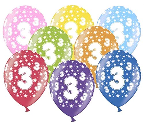 10 kunterbunte Luftballons 3. Geburtstag Ballons 3 Geburtstag Made in EU Metallic 30cm Luftballon 3. Geburtstag Mädchen Junge Ballon Zahl 3 von Libetui