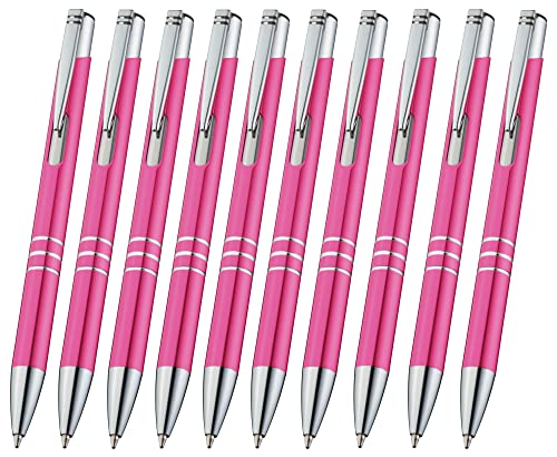 Libetui 10 Stück hochwertige Metallkugelschreiber Rosa Kugelschreiber Metall blauschreibend auswechselbare Großraummine Kulischreiber Druckkugelschreiber Pink von Libetui