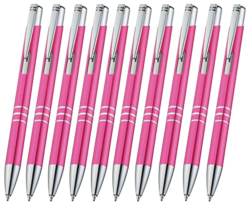 Libetui 10 Stück hochwertige Metallkugelschreiber Rosa Kugelschreiber Metall blauschreibend auswechselbare Großraummine Kulischreiber Druckkugelschreiber Pink von Libetui