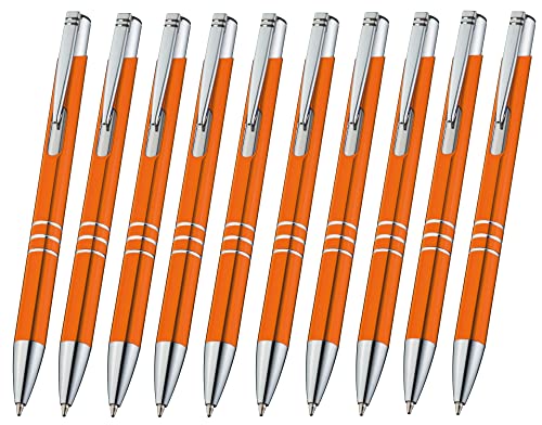 Libetui Pack 10 hochwertige Metallkugelschreiber Orange Metall Kugelschreiber Druckkugelschreiber nachfüllbare Großraummine Blaue Tinte Metallgehäuse Orange Kulischreiber von Libetui