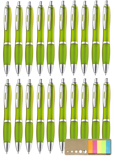 20 Stück ergonomische Kugelschreiber grün Druckkugelschreiber Limette Kuli rutschfeste Griffzone Großraumine Blaue Mine hellgrüne Kulis, mit Haftstreifen von Libetui