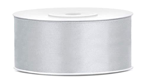 25 Meter Satinband Silber 38mm Schleifenband Silber Dekoband Geschenkband Silber Weihnachtsdeko Silvestergeschenk Hochzeit Band Dirndl Silber von Libetui