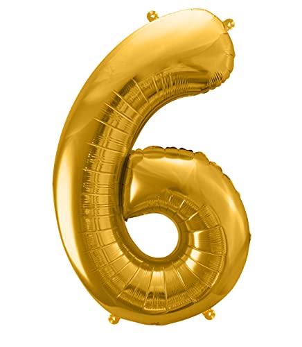 XXL Luftballon 6. Geburtstag Gold Folienballon 6 Geburtstag 100cm Metallic Hochwertig Ballon 6 Deko Kindergeburtstag Junge Mädchen von Libetui