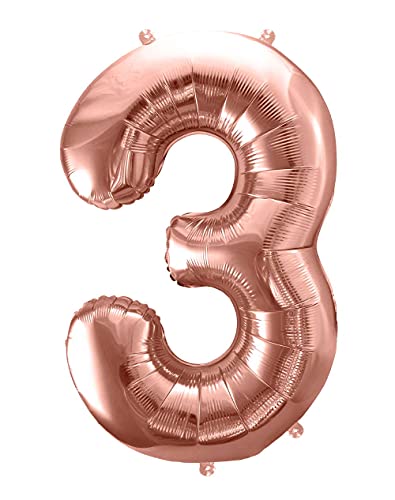 XXL Folienballon 3 Geburtstag Rosegold 100cm Ballon 3. Geburtstag Mädchen Dekoration Jubiläum 3 Jahre Luftballon Zahl 3 von Libetui