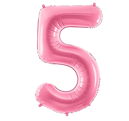 XXL Folienballon 5 Geburtstag Mädchen Rosa Ballon 5. Geburtstag Größe 100cm Deko Jubiläum 5 Jahre Kindergeburtstag Luftballon Pink Zahl 5 von Libetui