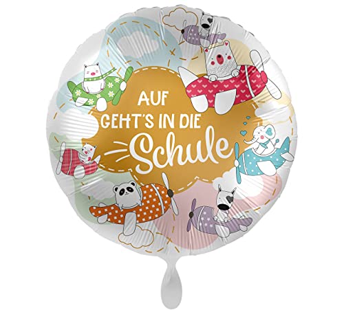 Ballon Schulanfang 'Auf geht's in die Schule' Luftballon Einschulung Geschenk Schulkind zur Einschulung Ballon Schuleinführung -Made in USA & Germany- Helium geeignet von Libetui