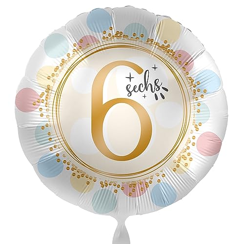 Bunter Ballon 6. Geburtstag Folienballon Geburtstag 6 Luftballon Pastell Mädchen Junge Kinder 6 Jahre Geschenk Ballon Zahl sechs, Made in EU von Libetui
