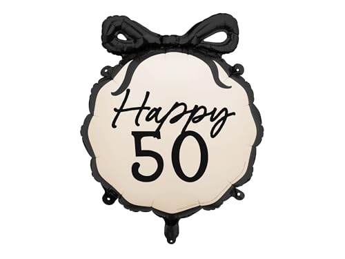 Eleganter Folienballon Happy 50 Ballon 50. Geburtstag Mann Frau Geschenk Deko zum 50. GeburtstagJubiäum 50 Luftballon Schwarz Creme 55cm von Libetui