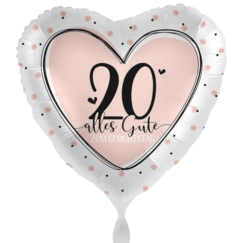 Folienballon 20. Geburtstag Ballon Zahl 20 -Made in EU - Luftballon 20 Geburtstag Rosa Creme Herzballon 20 Happy Birthday, Helium geeignet von Libetui