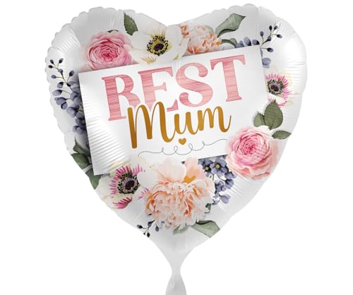 Folienballon Best Mum Blumen Ballon Muttertag Deko Geschenk Mama Geburtstag Mutter Luftballon Weihnachten Geschenk Mutti, Made in EU, Helium geeignet von Libetui