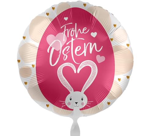 Folienballon Frohe Ostern Ostereier Luftballon Osterhasen Geschenke Ostern Ballon Deko Osterfeier, Made in EU & Germany, Helium geeignet, Osterhase Bunny Pink von Libetui