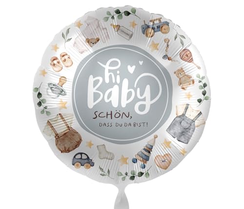 Folienballon Hi Baby 'Schön, dass du da bist' Ballon Babyparty Geburt Party Baby Junge Luftballon Made in EU, Helium geeignet von Libetui