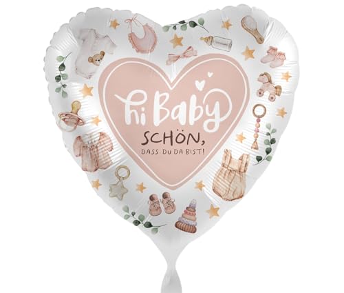 Folienballon Hi Baby - 'Schön, dass du da bist' Ballon Geburt Party Deko Babyparty Baby Mädchen Luftballon Made in EU, Helium geeignet von Libetui