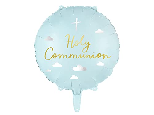 Folienballon 'Holy Communion' Deko Kommunion Taufe Dekoration Ballon Konfirmation Erstkommunion Kinderkommunion Farbe Hellblau, 35cm von Libetui
