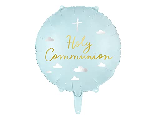 Folienballon 'Holy Communion' Deko Kommunion Taufe Dekoration Ballon Konfirmation Erstkommunion Kinderkommunion Farbe Hellblau, 35cm von Libetui