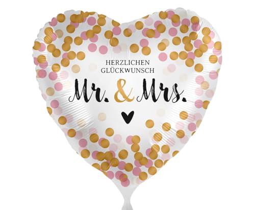 Folienballon MR & MRS Herzlichen Gkückwunsch Hochzeit Luftballon Verlobung Geschenk Brautpaar Ballon Made in EU Hochzeitsdeko Herzballon Mr. Mrs. Konfetti von Libetui