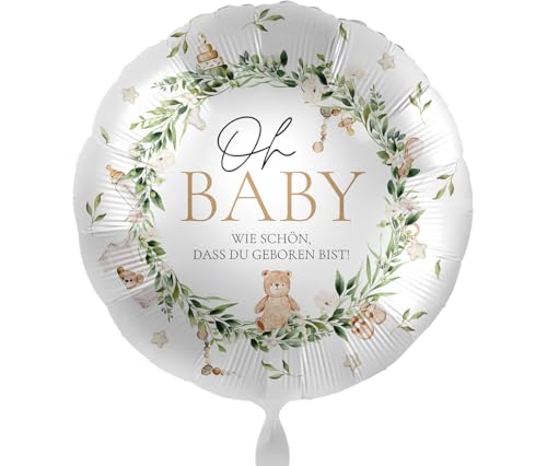 Folienballon Baby - Wie schön, dass du geboren bist Ballon Oh Baby Junge Geburt Deko Babyparty Teddybär Luftballon Made in EU von Libetui