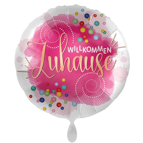 Folienballon Willkommen Zuhause Rosa Konfetti Ballon Willkommen Baby Geburtsparty Heimkehrfeier - Made in USA & Germany- ungefüllt, Helium geeignet von Libetui